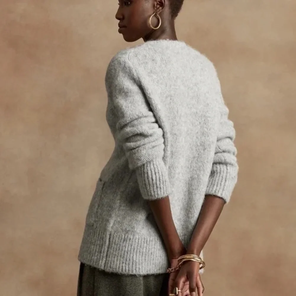Banana Republic Alpaca Blend Oversized Heather Grey Cardigan with Pockets - Picture 3 of 7